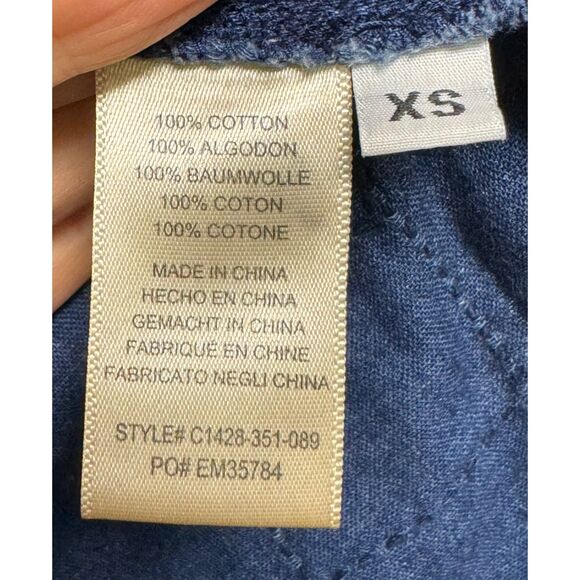 CLOTH & STONE Denim V-Neck Grid Stitched Mini Dress, Sz XS - Picture 8 of 9